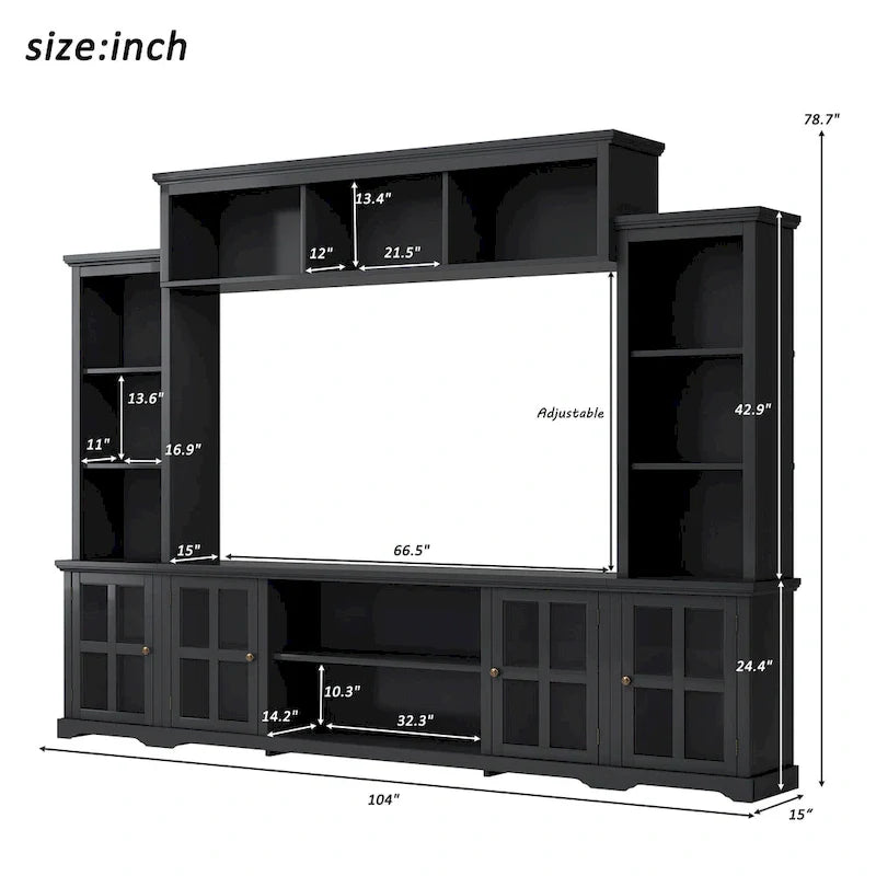 Entertainment Wall Unit with Bridge, Tempered Glass Doors for TVs Up to 70 30