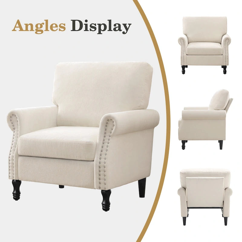 Modern Upholstered Armchair Nailhead Trim Accent Chair with Wood Legs 13