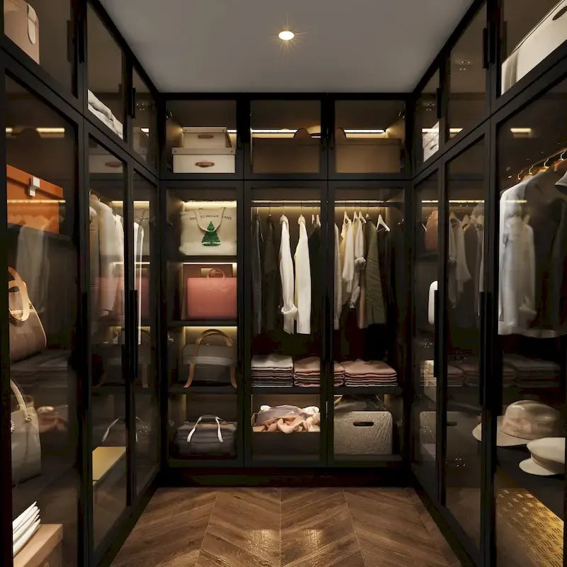 47.2 Wide Armoire LED Light All Glass Door Closet Cabinet Wardrobe 5