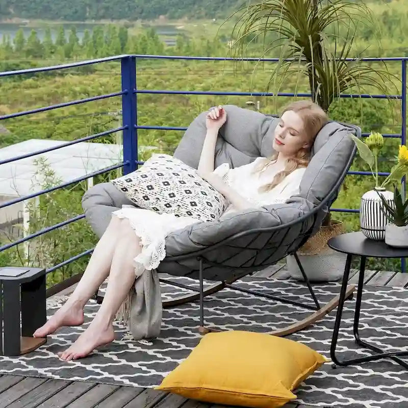 Sedia a dondolo gigante da patio, sedia a forma di uovo per interni ed esterni, in stile libero, con cuscino, poltrona moderna per giardino, cortile 3