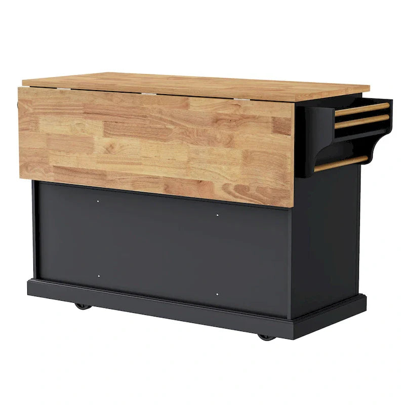 54  Large Kitchen Island with Rubber Wood Drop Leaf, Embossed Texture Rolling Kitchen Cart on 4 Wheels with 4 Doors & 3 Drawers 20