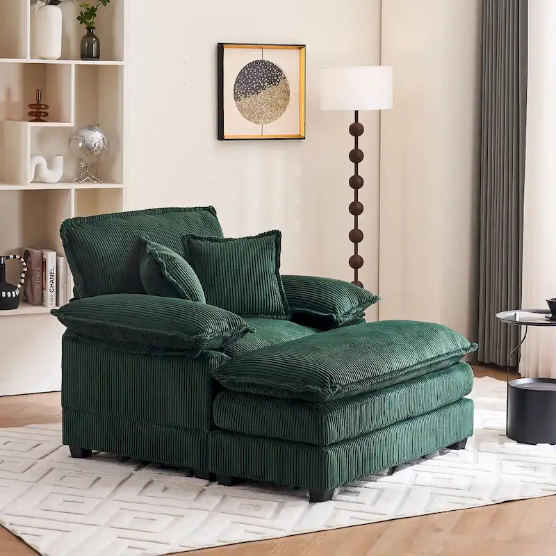 56.9 W Poltrona Oversize con Pouf, Poltrona da Lettura per Camera da Letto, Divano Letto Pigro, Poltrona Reclinabile Singola Moderna Oversize 22