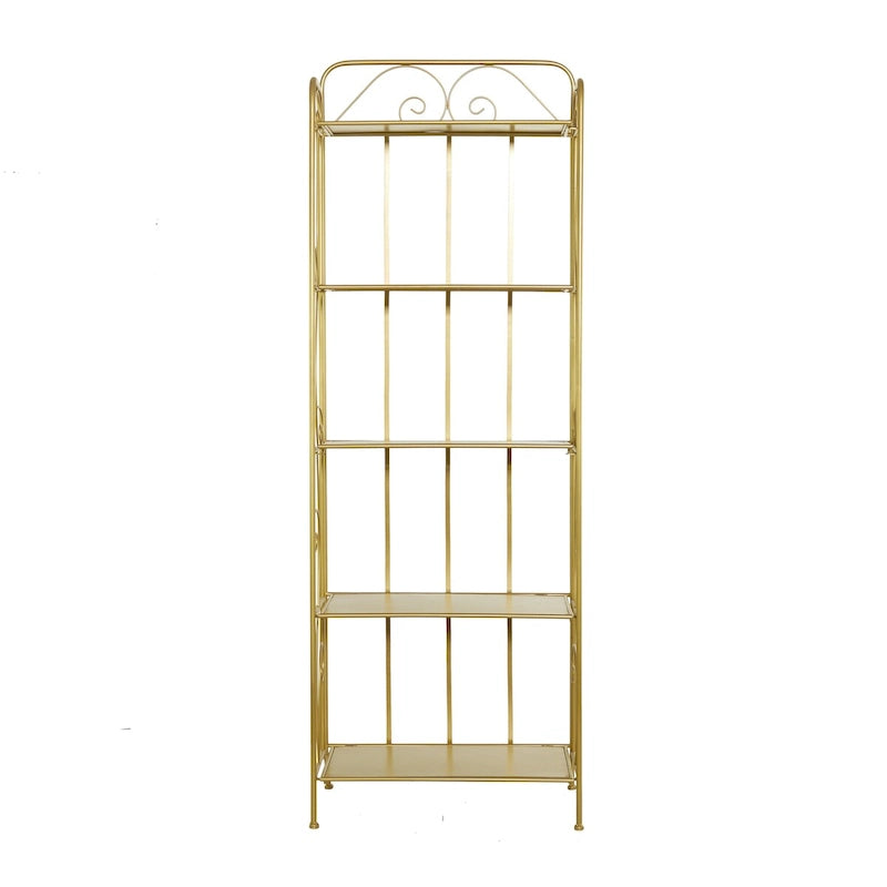 Metal Scroll Indoor Outdoor Tall Folding 5 Shelves Bakers Rack - Gold or White - Roche River Decor 6