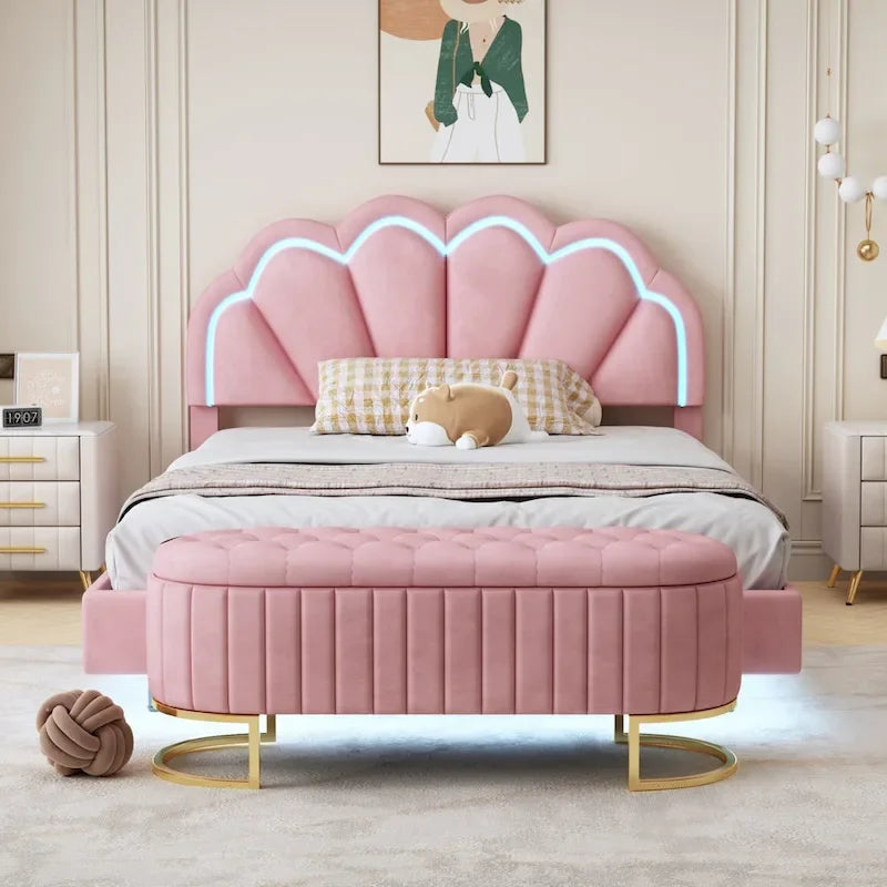2-Pieces Bedroom Sets Full LED Platform Bed with Storage Ottoman 14