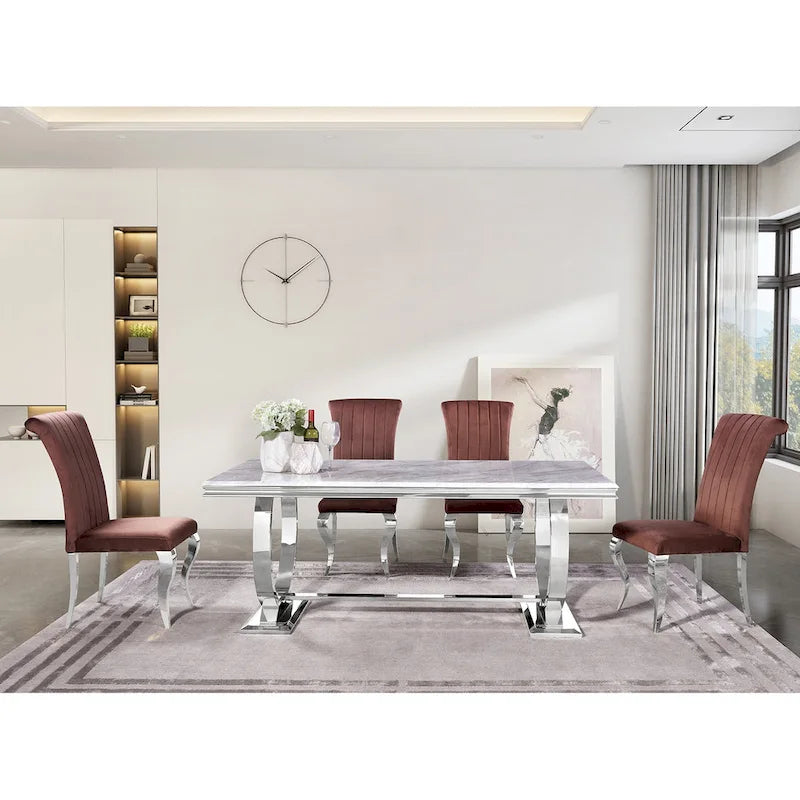 Modern Dining Room Table with Stainless Steel Metal U-Base 22