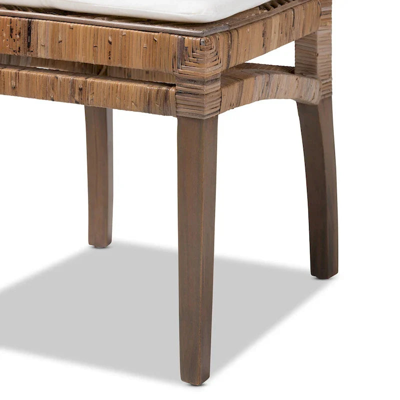 Laluna Modern Bohemian Rattan/ Mahogany Wood Dining Chair with Cushion 8