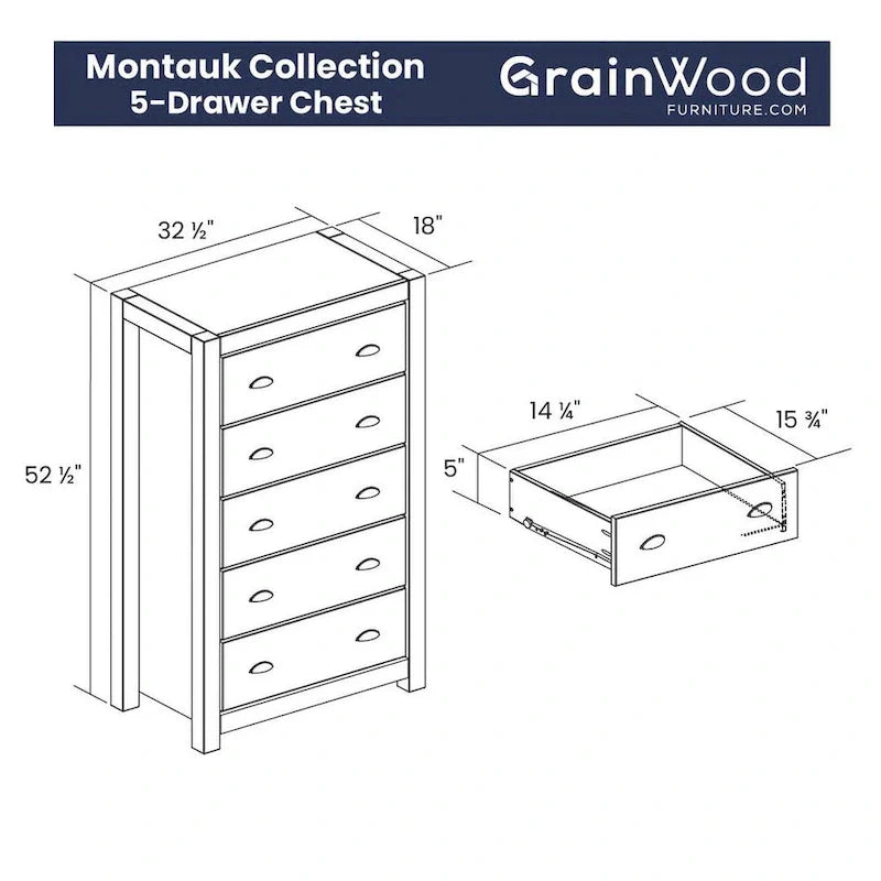 Grain Wood Furniture Montauk 5-drawer Solid Wood Chest 3