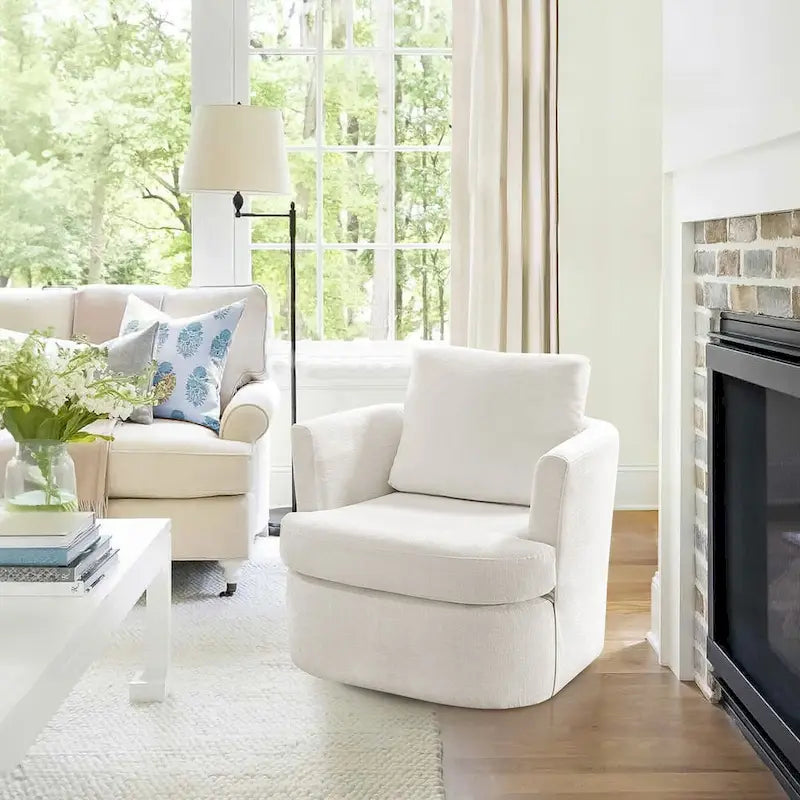 Modern Chenille Upholstered Swivel Accent Barrel Chair Set Modern Swivel Armchair for Living Room 9