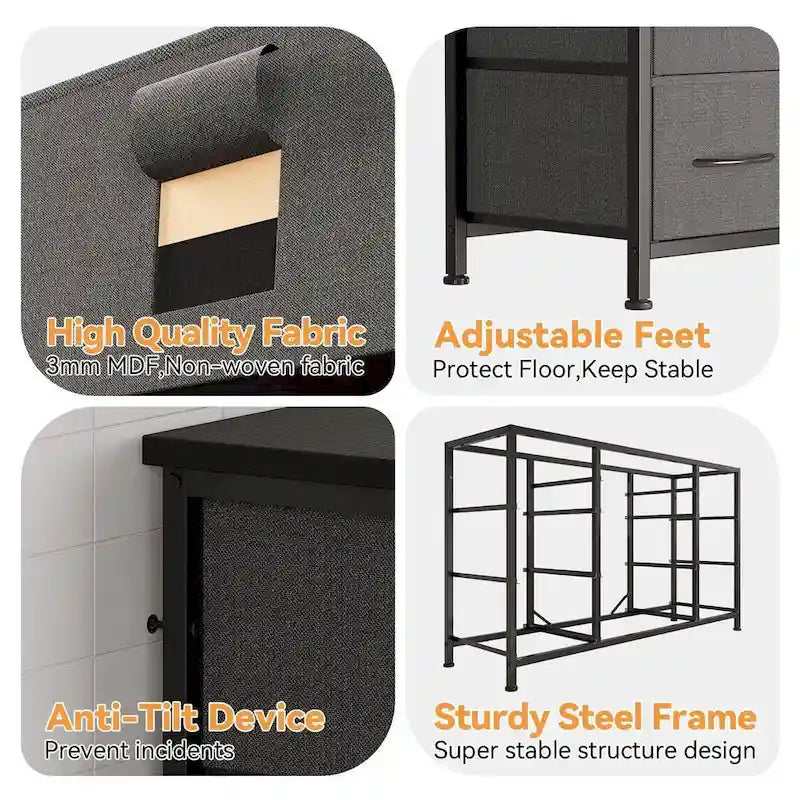 Bedroom Dresser with 10 Large Drawers for 55 Long TV Stand - 55 inches 44