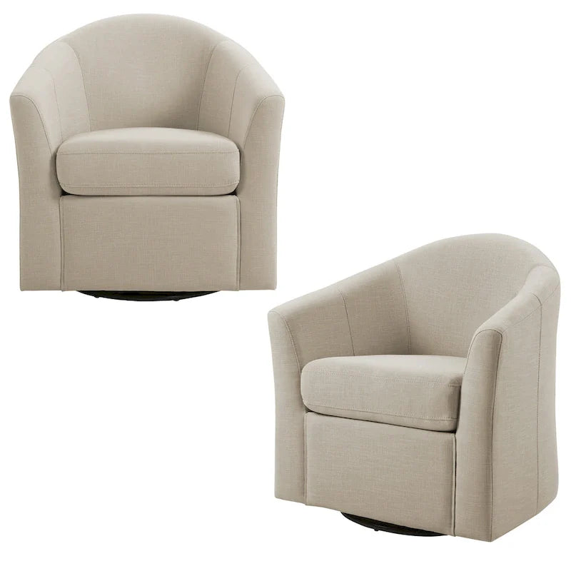 Set of 2 Modern Upholstered Swivel Barrel Chair Living Room Accent Chair 18