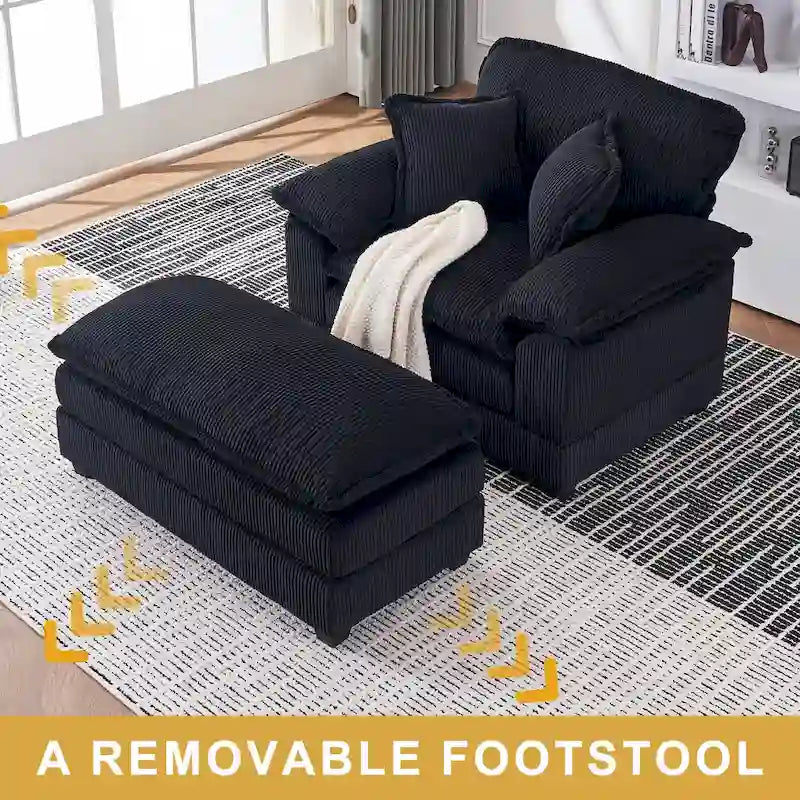 56.9 W Poltrona Oversize con Pouf, Poltrona da Lettura per Camera da Letto, Divano Letto Pigro, Poltrona Reclinabile Singola Moderna Oversize 18