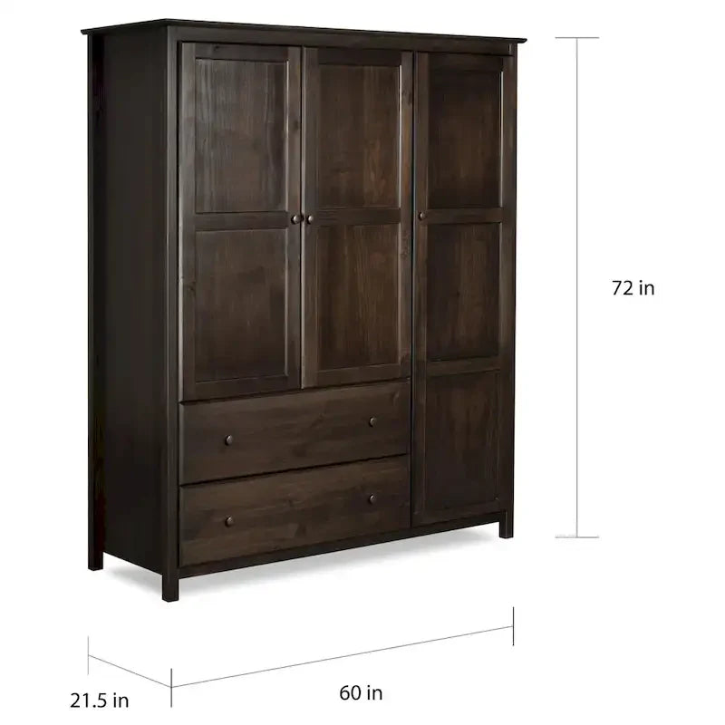 Grain Wood Furniture Shaker Wood 3-door Armoire - 60x72x22 3
