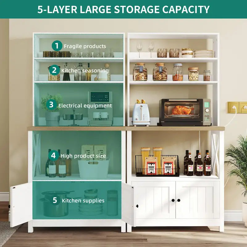 Moasis 5 Tier Kitchen Bakers Rack with Storage Shelves Microwave Oven Stand Kitchen Shelf Organizer 7
