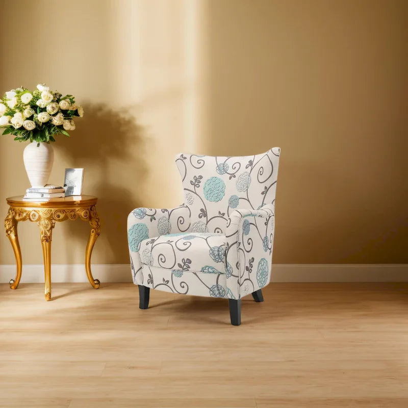 Modern Retro 30.25 High Back Upholstered Arm Chair with Wood Legs for Living Room 9
