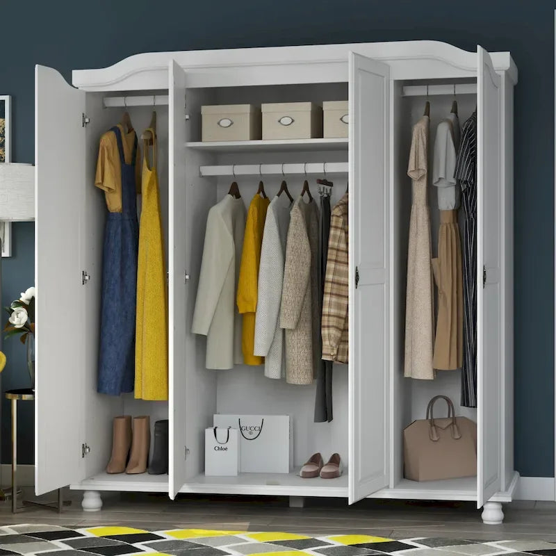 Palace Imports 100% Solid Wood Kyle 4-Door Wardrobe Armoire with Solid Wood or Mirrored Doors 3