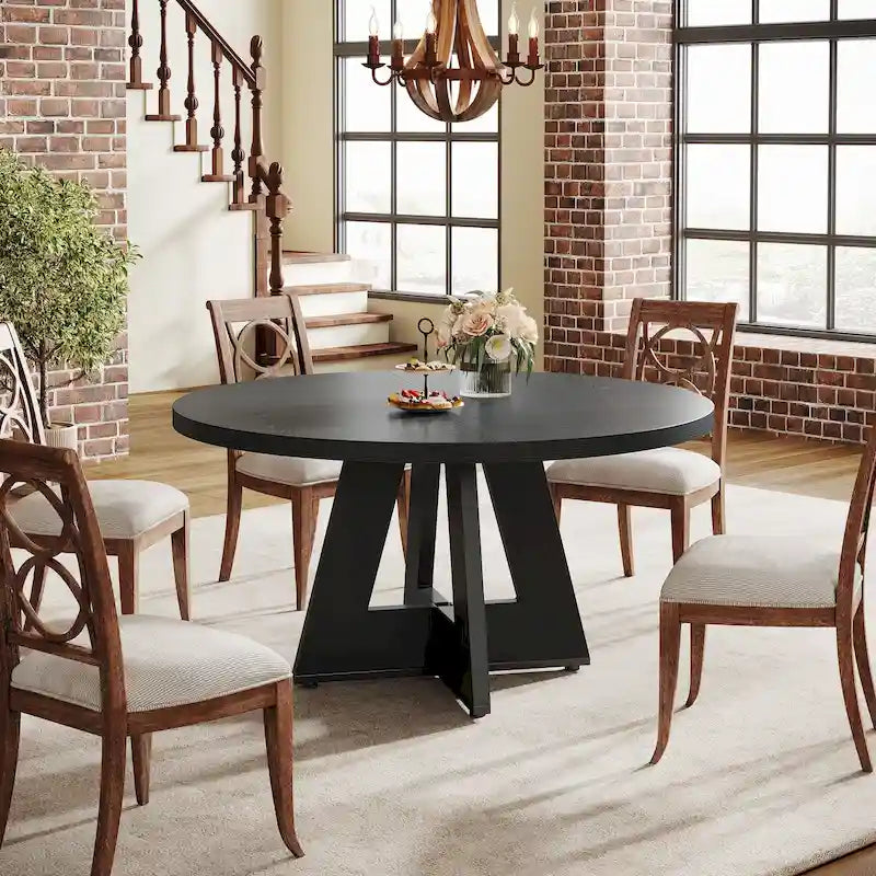 47 Inch Round Dining Table for 4, Wood Farmhouse Dinner Dinning Table for Kitchen Dining Living Room 28