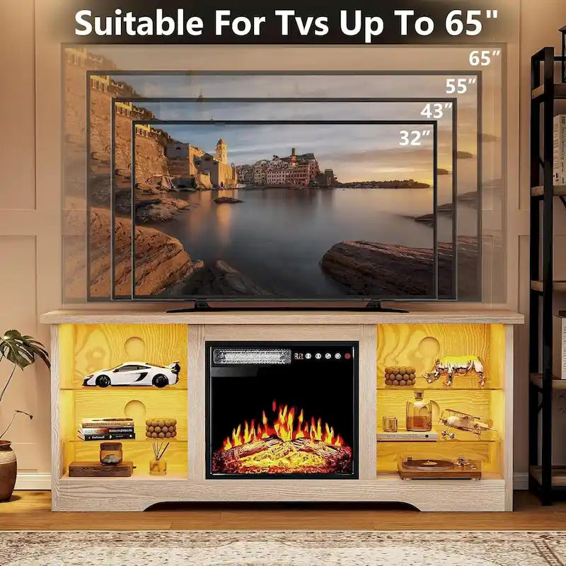 Bossin 58 Fireplace TV Stand with 18 Electric Fireplace,Modern Entertainment Center for 65 TVs,TV Console 15