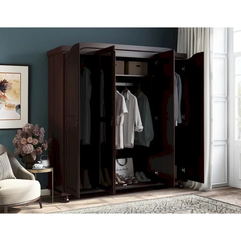 Palace Imports 100% Solid Wood Kyle 4-Door Wardrobe Armoire with Solid Wood or Mirrored Doors 25