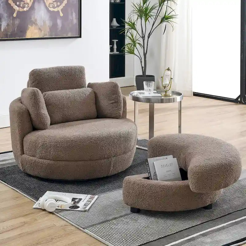 Oversized Swivel Cuddle Barrel Chair with moon storage ottoman 24