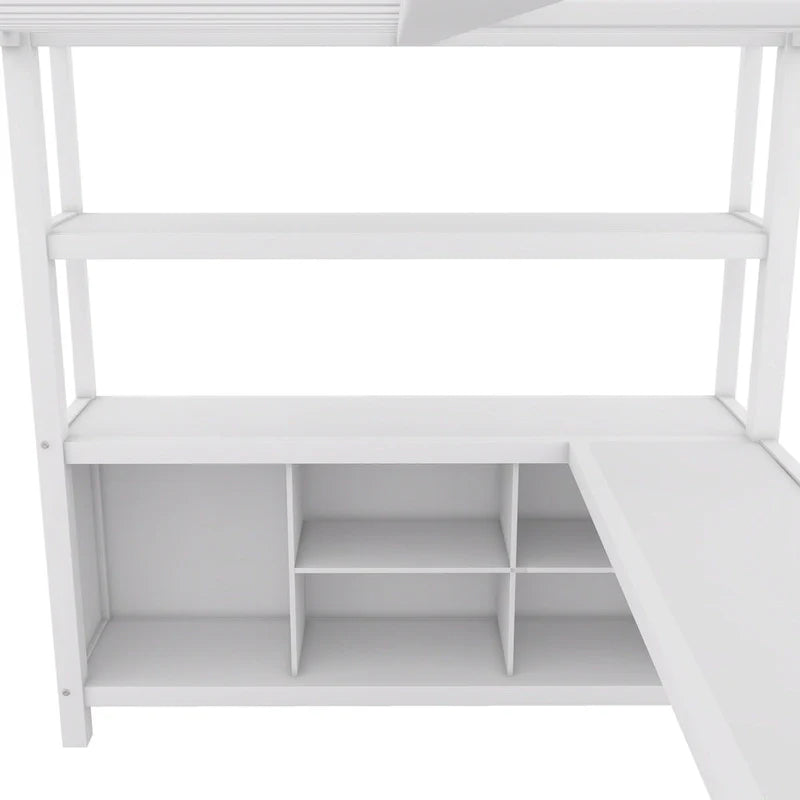 Letto a soppalco in metallo Off-White con scrivania e armadio - Matrimoniale 10
