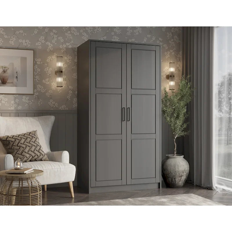 Palace Imports 100% Solid Wood 2-Door Urban Wardrobe Armoire with Solid and Mirrored Doors 28