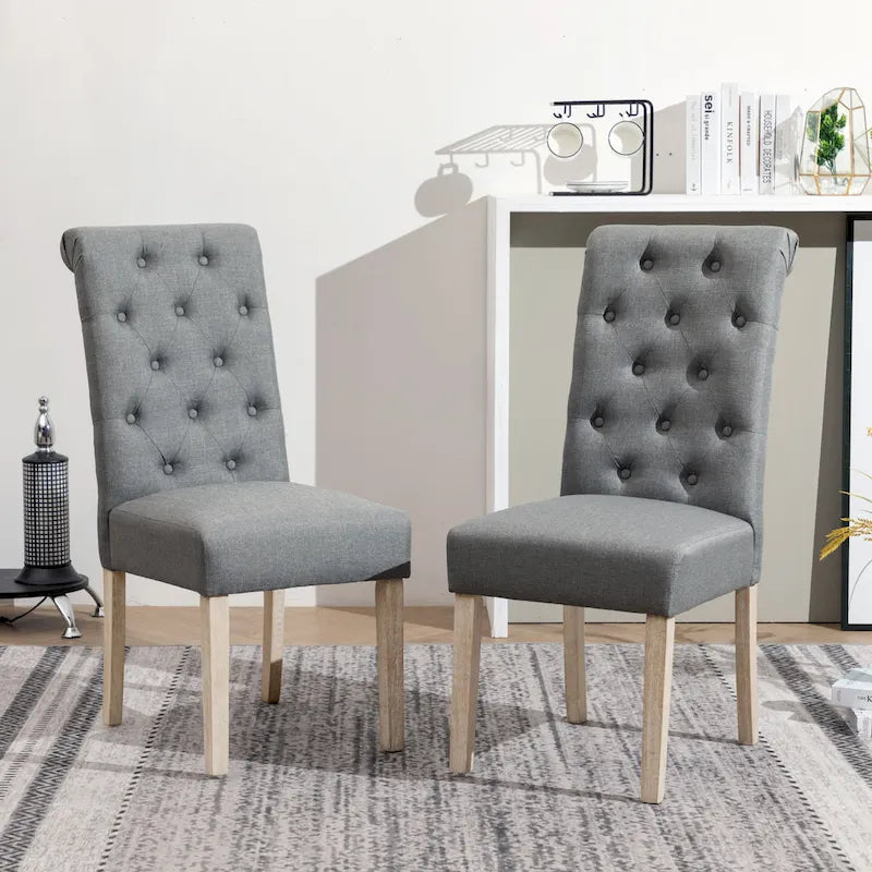 5 Piece Dining Table Set, Wooden Kitchen Furniture Set, Round Table with Cross-Buck Pedestal Base and 4 Tufted Chairs 22