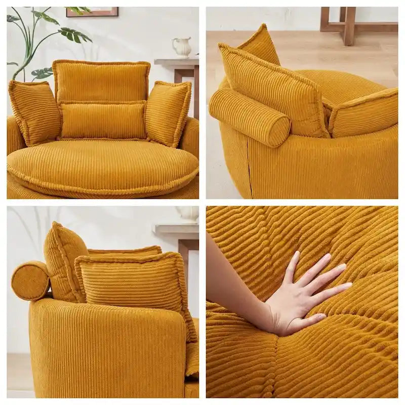 Oversized Swivel Chair with Moon Storage Ottoman with 4 Pillows 15