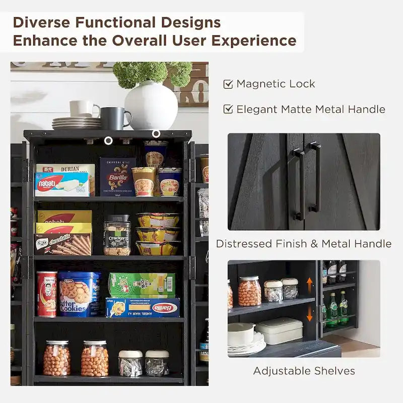 47 Armadietto da Cucina Dispensa, Mobile Contenitore con Ante Scorrevoli Stile Fienile - N/D 18
