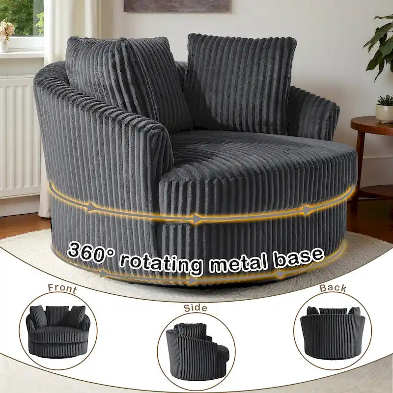 Oversized 43 W Plush Corduroy Recessed Arm Swivel Barrel Chair 26