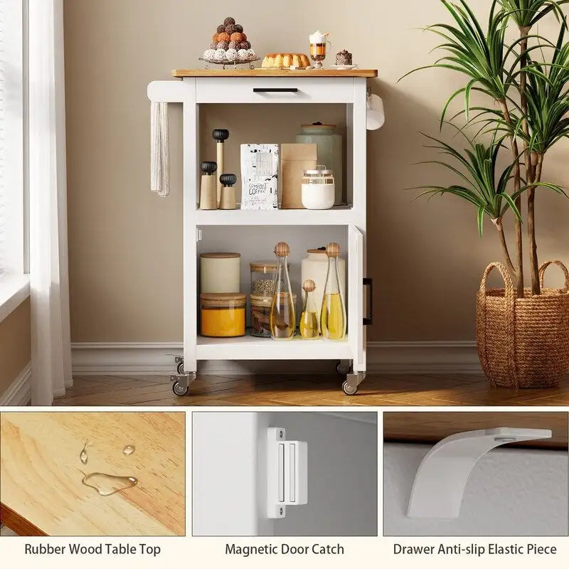 Wooden Kitchen Island Trolley Cart with Drawers 17