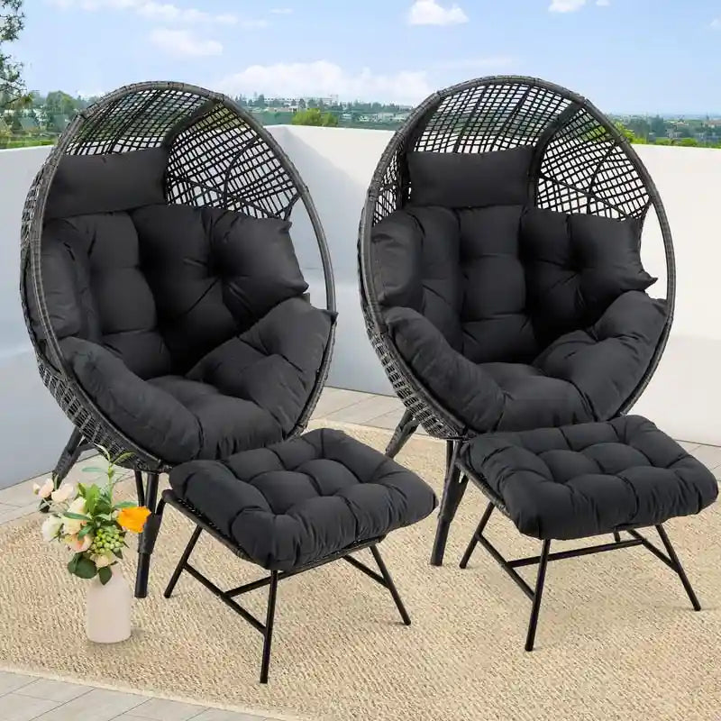 FINCATI Indoor Eggs Chair, 440 lbs Egg Chair Outdoor, Oversized Egg Chair with Ottoman, Luxury Cozy Egg Chair with Foot Rest 31