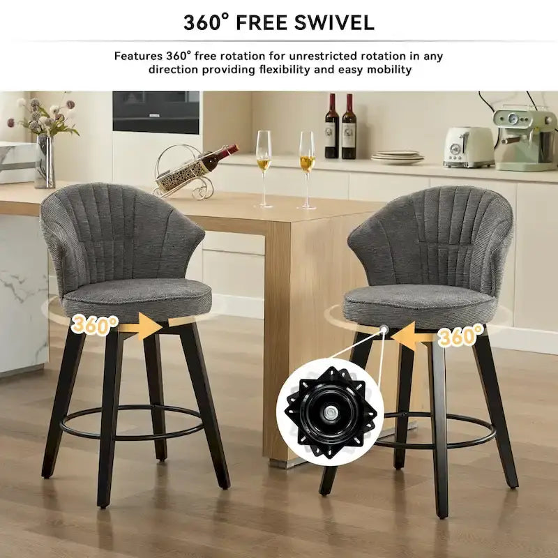 Swivel Bar Stools Set of 2, Upholstered Dining Room Chairs with Wide Backrest, Counter Height Chair with Metal Legs 18