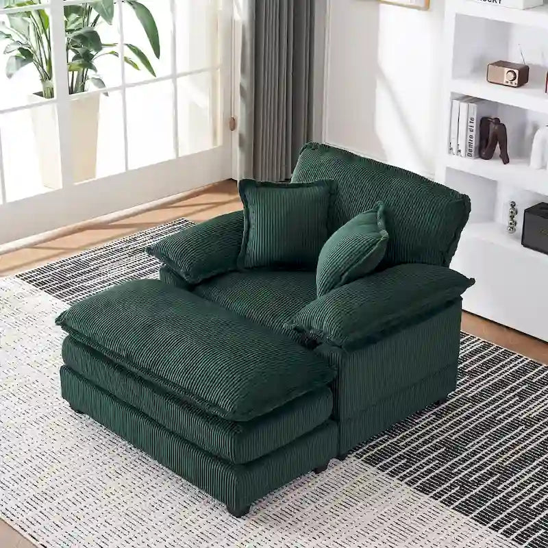 56.9 W Poltrona Oversize con Pouf, Poltrona da Lettura per Camera da Letto, Divano Letto Pigro, Poltrona Reclinabile Singola Moderna Oversize 3