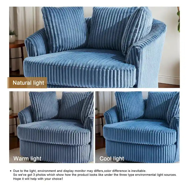 Oversized 43 W Plush Corduroy Recessed Arm Swivel Barrel Chair 23