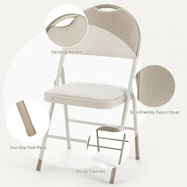 6 Pack Folding Chairs Portable Padded Office Kitchen Dining Chairs-Beige - 18.5 x 20 x 35 (L x W x H) 8