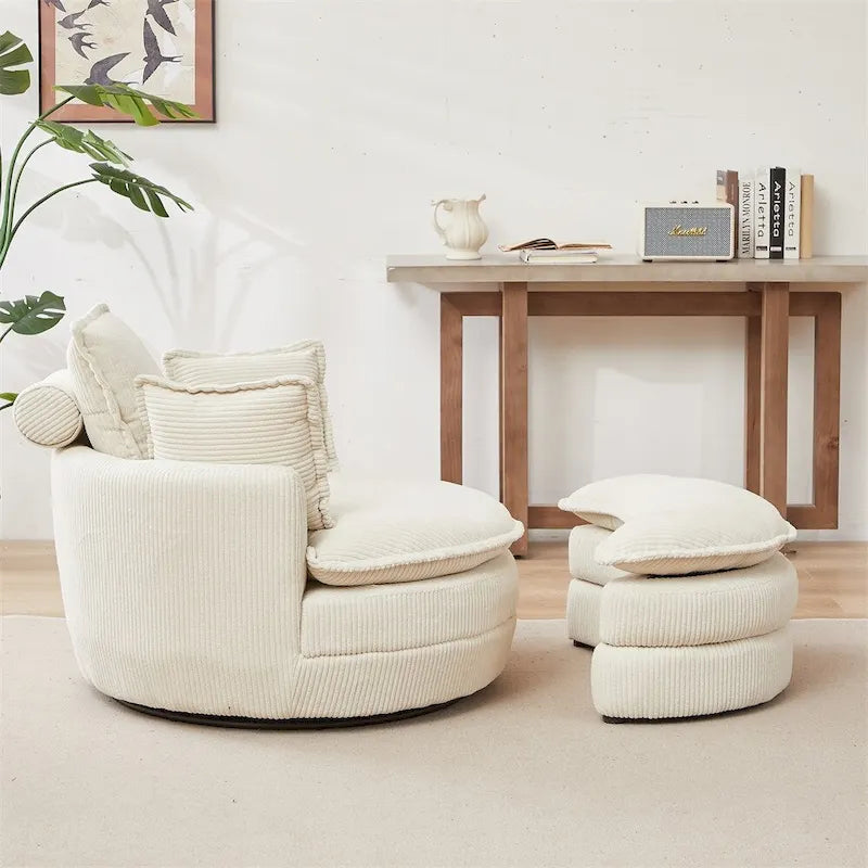 Oversized Swivel Chair with Moon Storage Ottoman with 4 Pillows 32