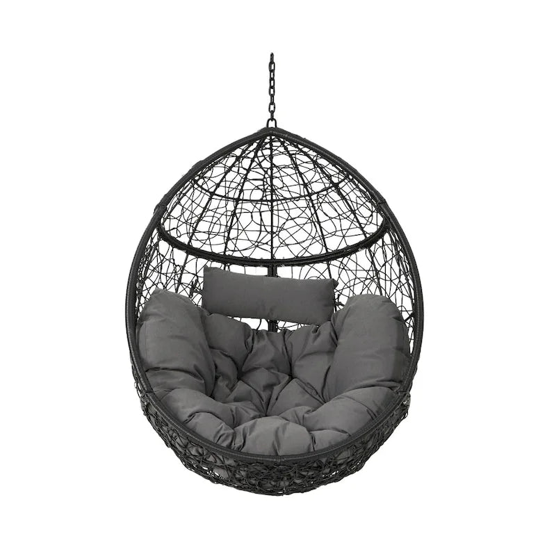 Waterproof Outdoor Wicker Hanging Basket Chair with Cushions, Hammock Seat - 300 lbs Capacity 3
