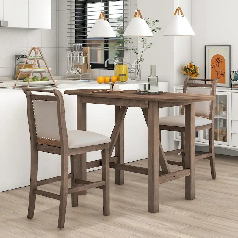 Set da 3 Pezzi Tavolo da Pranzo a Foglia Cadente a Altezza Bancone in Legno 10