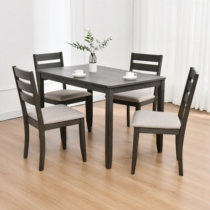 Set di 5 mobili da pranzo in legno massello 47L (1 tavolo + 4 sedie con schienale a doghe) 11