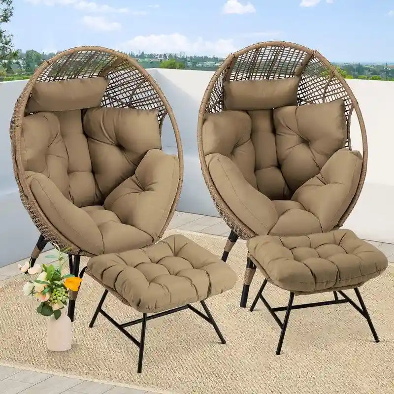 FINCATI Indoor Eggs Chair, 440 lbs Egg Chair Outdoor, Oversized Egg Chair with Ottoman, Luxury Cozy Egg Chair with Foot Rest 34