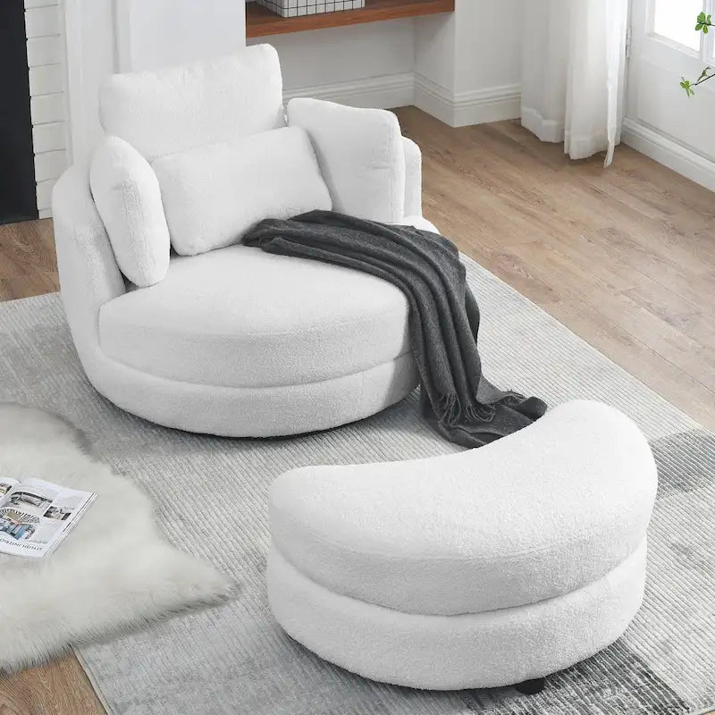 Oversized Swivel Cuddle Barrel Chair with moon storage ottoman 34