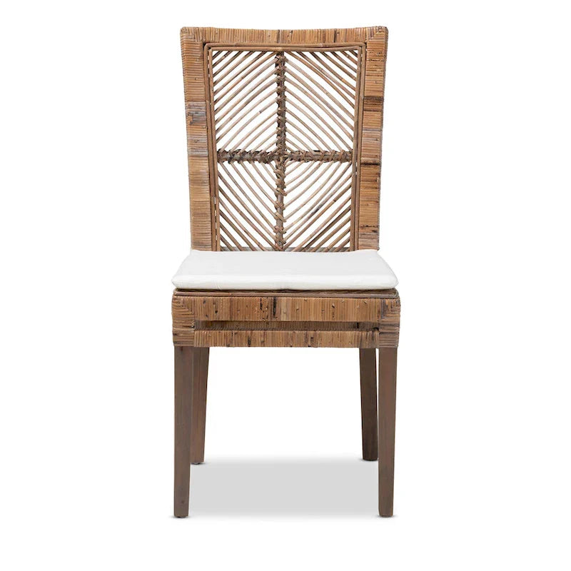 Laluna Modern Bohemian Rattan/ Mahogany Wood Dining Chair with Cushion 4