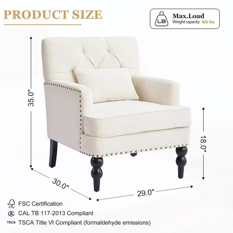 Set of 2 Arm Chair Upholstered Button Tufted Accent Chair with Lumbar Pillow Beige/ Grey/ Light Blue 24