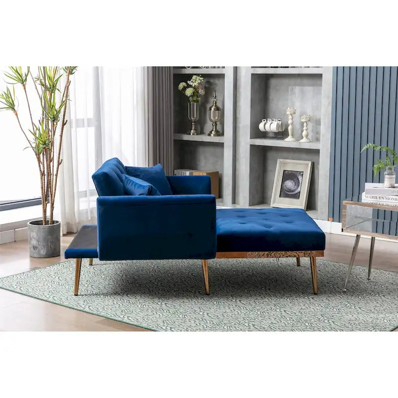 Velvet Upholstered Tufted Living Room Sleeper Sofa Chair With Rose Golden feet 39