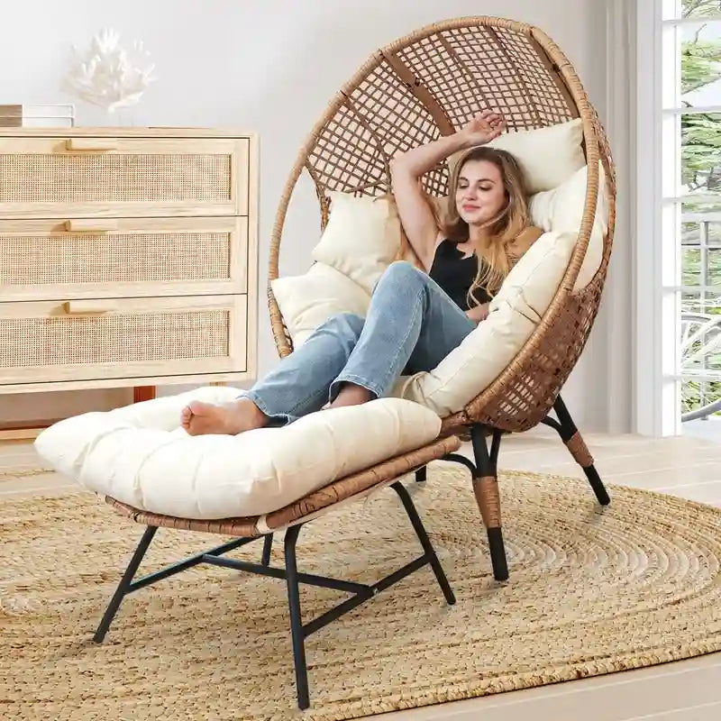 FINCATI Indoor Eggs Chair, 440 lbs Egg Chair Outdoor, Oversized Egg Chair with Ottoman, Luxury Cozy Egg Chair with Foot Rest 6