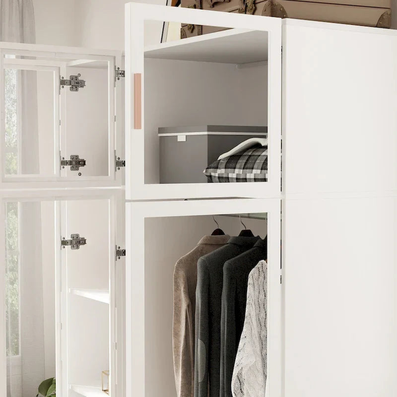 47.2 Wide Armoire LED Light All Glass Door Closet Cabinet Wardrobe 27