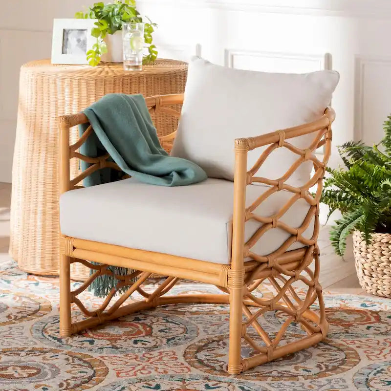 Poltrona Acelynn in Rattan Chiaro Miele Stile Bohemien 10