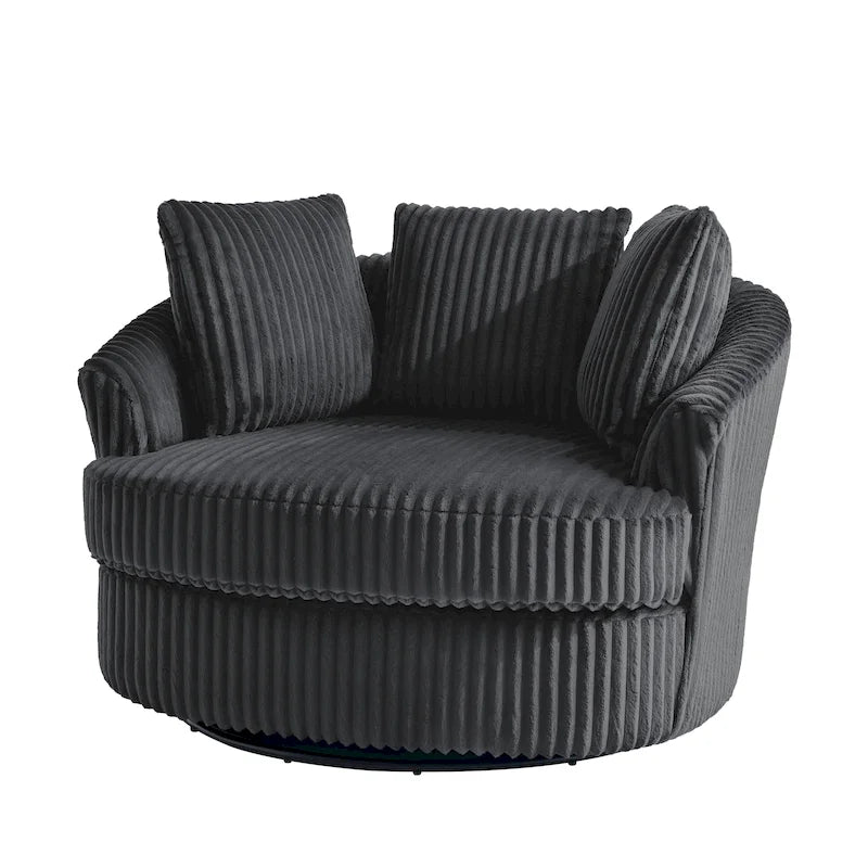Oversized 43 W Plush Corduroy Recessed Arm Swivel Barrel Chair 30