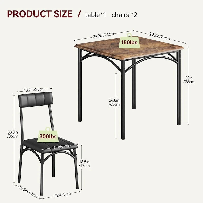 Dining Table Set for 2, Kitchen Table with Upholstered Chairs for 2 11