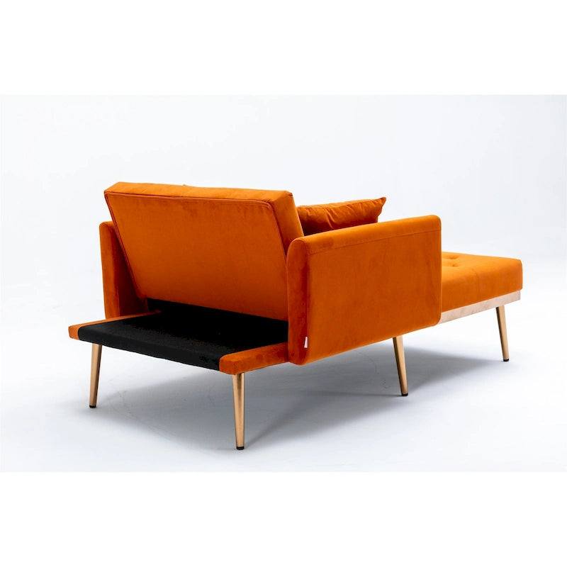 Velvet Upholstered Tufted Living Room Sleeper Sofa Chair With Rose Golden feet 17